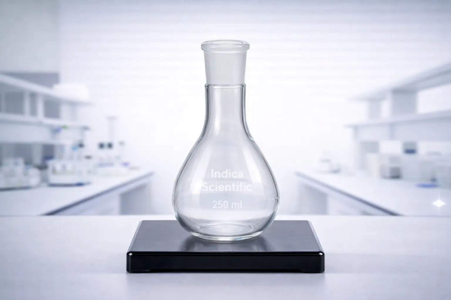 Classic round bottom flask with elegant long tapered neck